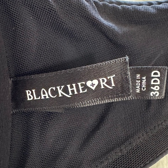 BLACKHEART PUSH-UP BRA in BLACK/BEIGE w/ EMBROIDERED SKULLS&HEARTS 36DD - Picture 8 of 9